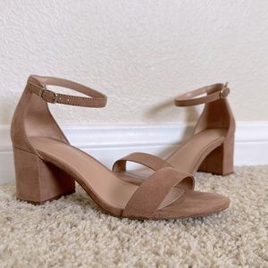 A New Day Taupe Suede Block Heel Sandals • Size 7